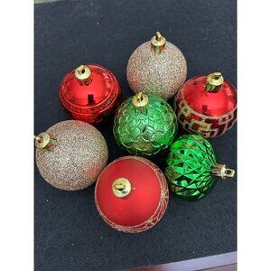 Red Green Gold Christmas Ornaments x7 Design Gold Details Solid Med Size Mix Lot